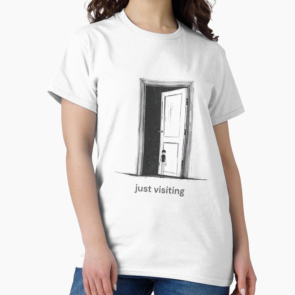 Just Visiting – Minimal Existential Doorway Design for T-Shirts & Hoodies by KindByNature Sweatshirt (Image 2)