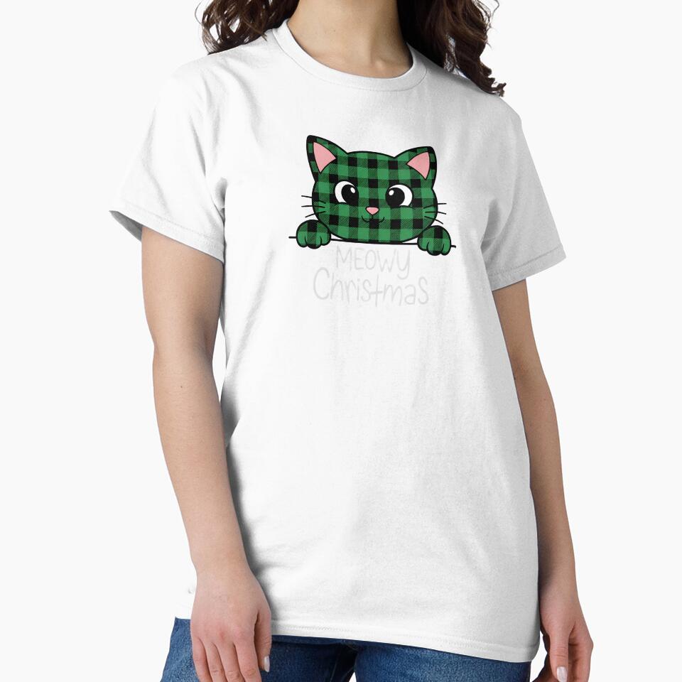 Rustic Green Plaid Cat "MEOWY Christmas" Pun Gift by hn79 T-Shirts, Hoodie, Sweatshirt | BlankRebels.com (Image 2)