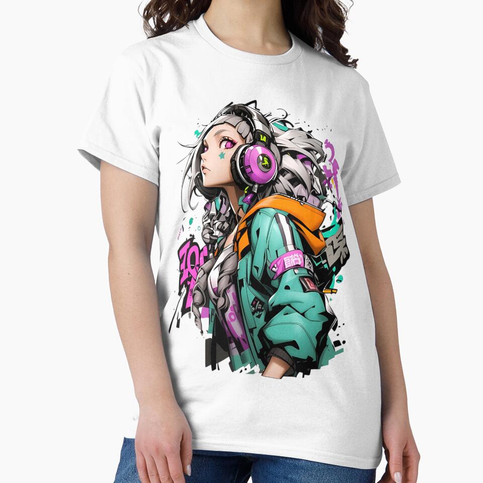 Neon Beat Girl – Cyberpunk Anime Headphones Aesthetic by Dyan4 T-Shirts, Hoodie, Sweatshirt | BlankRebels.com (Image 2)