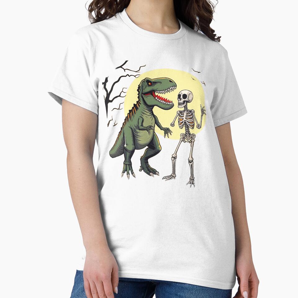 Dinosaur and Skeleton Scene – Dark Fantasy Illustration by bestoffers T-Shirts, Hoodie, Sweatshirt (Image 2)