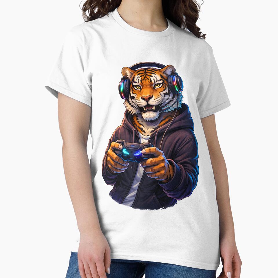 Gamer Tiger with Controller – Neon Late Night Gaming Lifestyle Animal Art by ColorSplash123 T-Shirts, Hoodie,... (Image 2)