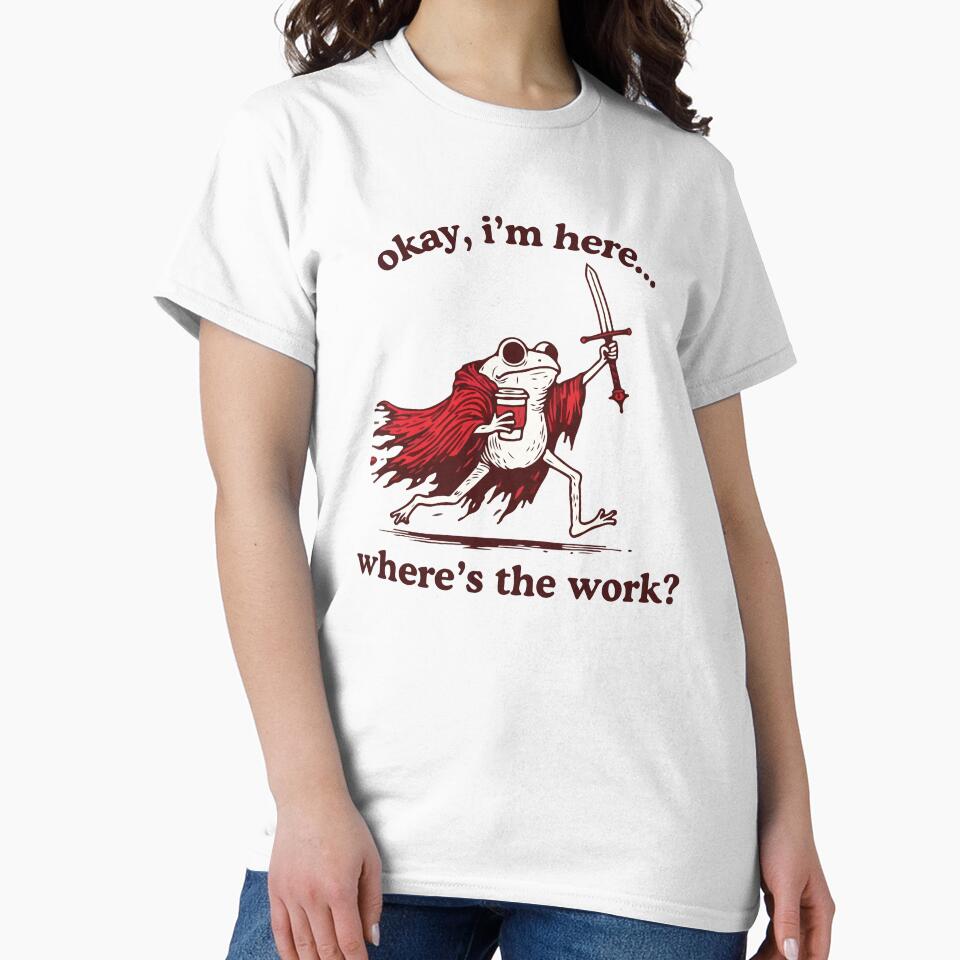 Okay, I'm here... where's the work? funny frog with coffee and sword by BrownHorse90s