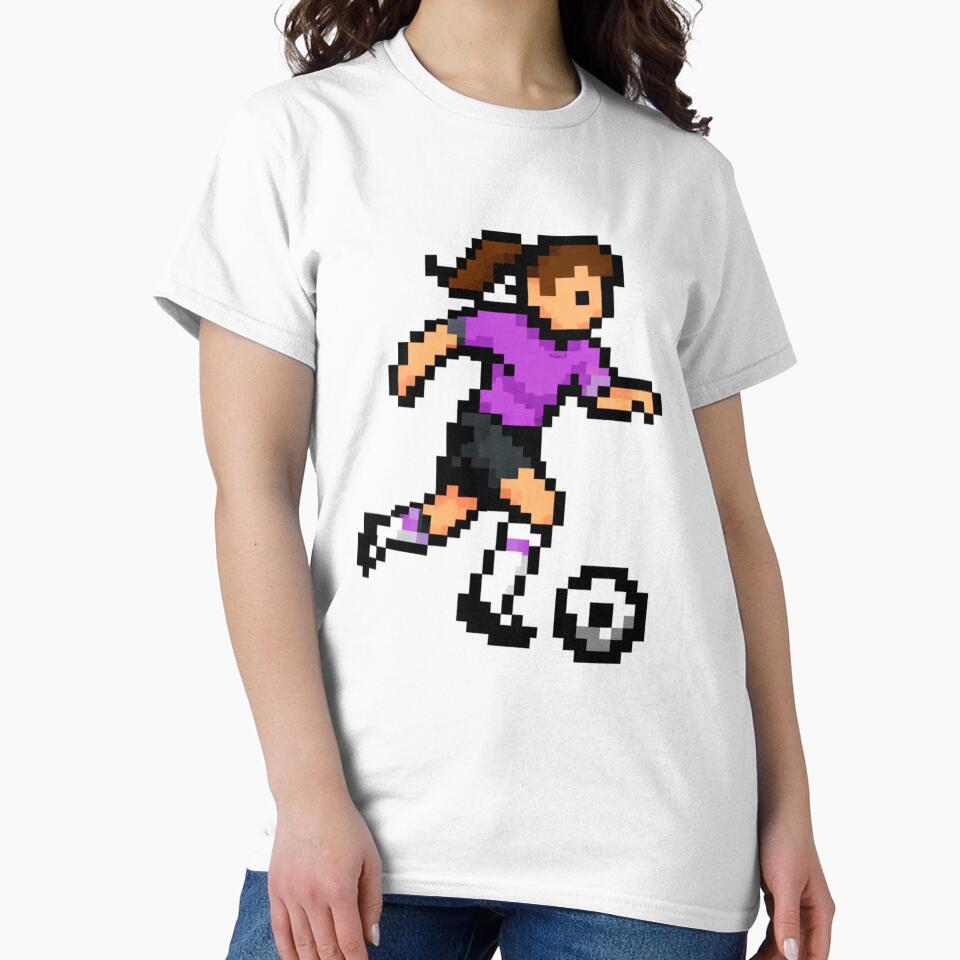 Pixel Female Soccer Player Dribbling – Purple Retro 8-Bit Football Player by Is It Soccer Or Football