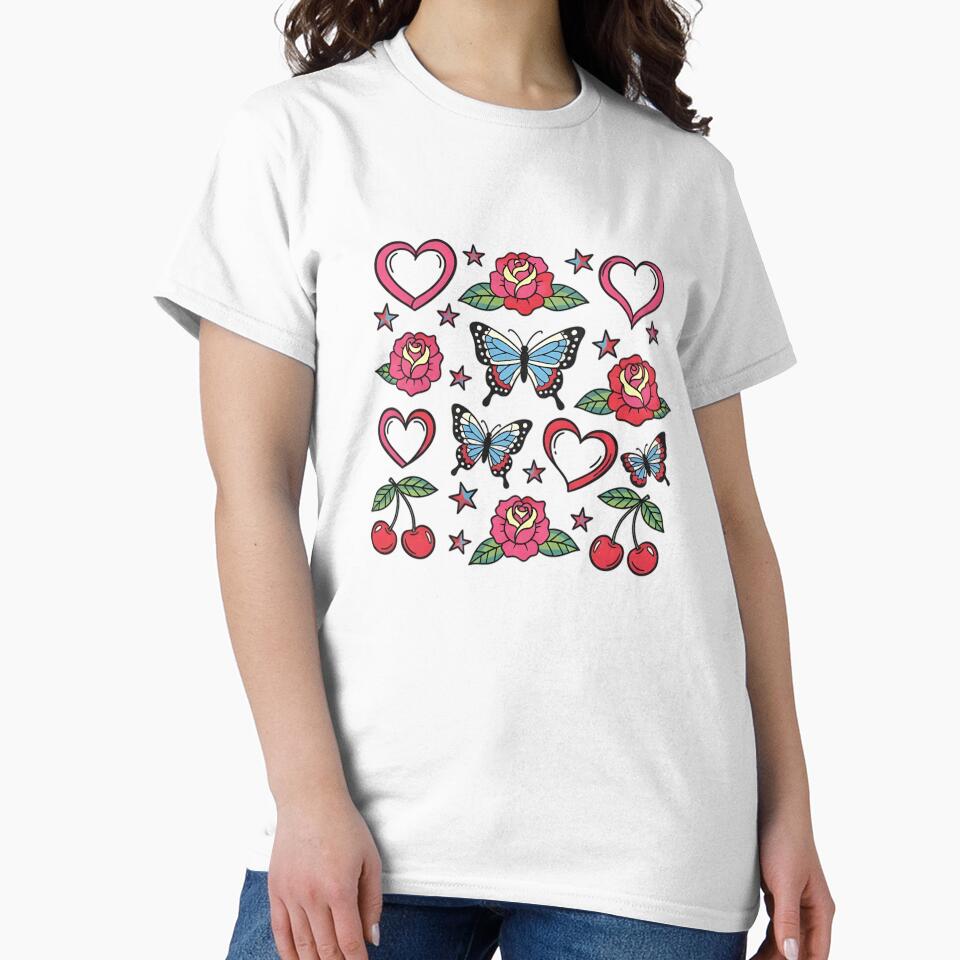 Y2K Retro Tattoo Flash - Vintage Hearts and Stars by KrovusLab T-Shirts, Hoodie, Sweatshirt | BlankRebels.com (Image 2)