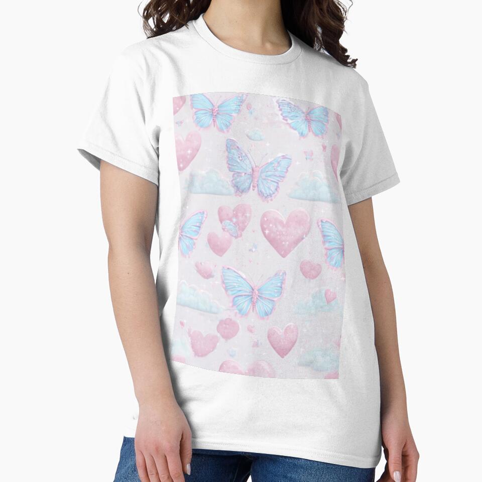 Pastel Y2K Butterfly Hearts Aesthetic Pattern by Doodle-Muffin T-Shirts, Hoodie, Sweatshirt | BlankRebels.com (Image 2)