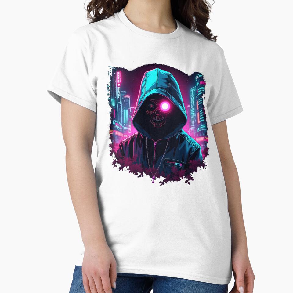 Cyberpunk Skull Hacker T-Shirt – Futuristic Neon Streetwear by Madustoks Hoodie, Sweatshirt | BlankRebels.com (Image 2)