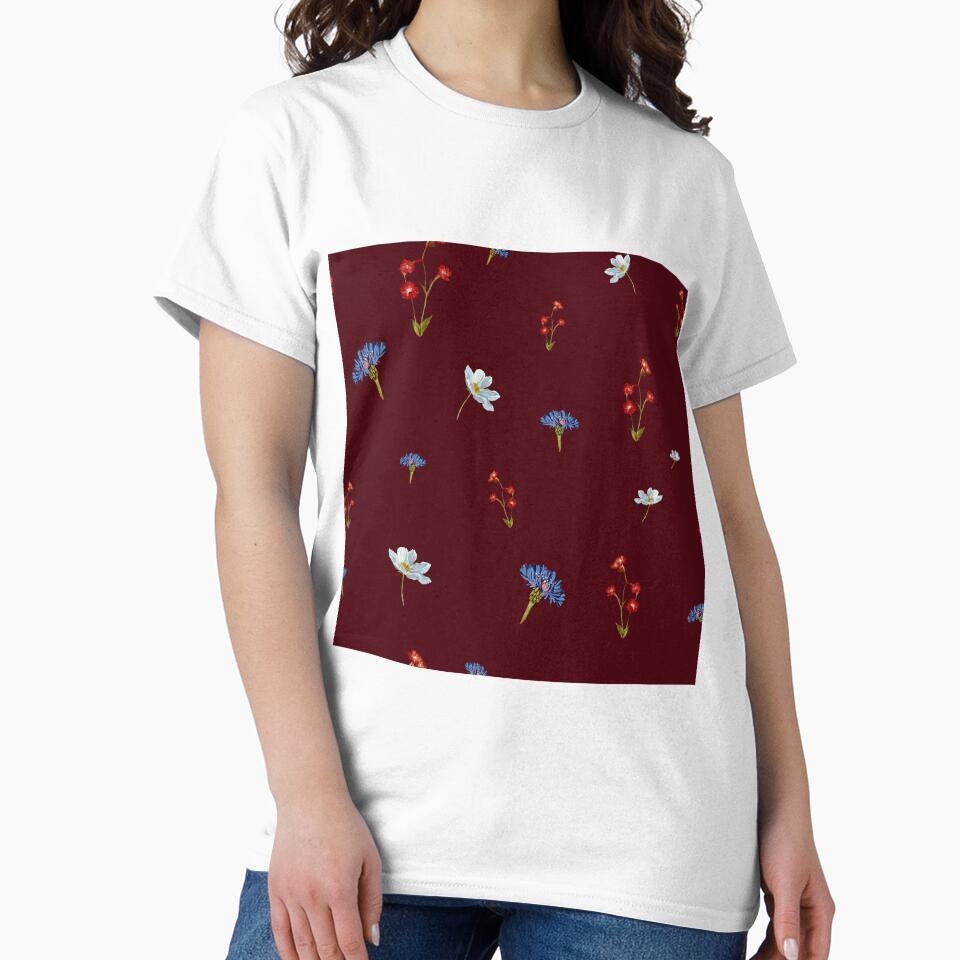 Flower blue red daisy seamless watercolor pattern red by Yana Mustafina | Boho Soulful Designs T-Shirts,... (Image 2)