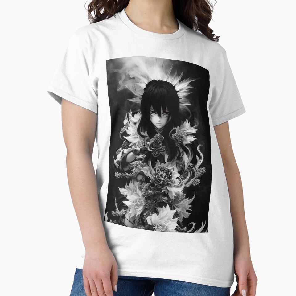 Black and white anime flower maiden by Karmanto