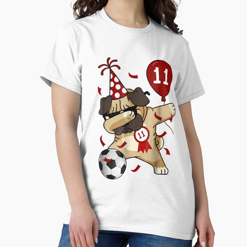 11th Birthday Party Dabbing Dog Pug Soccer 11 Year Old by ChristoLewis