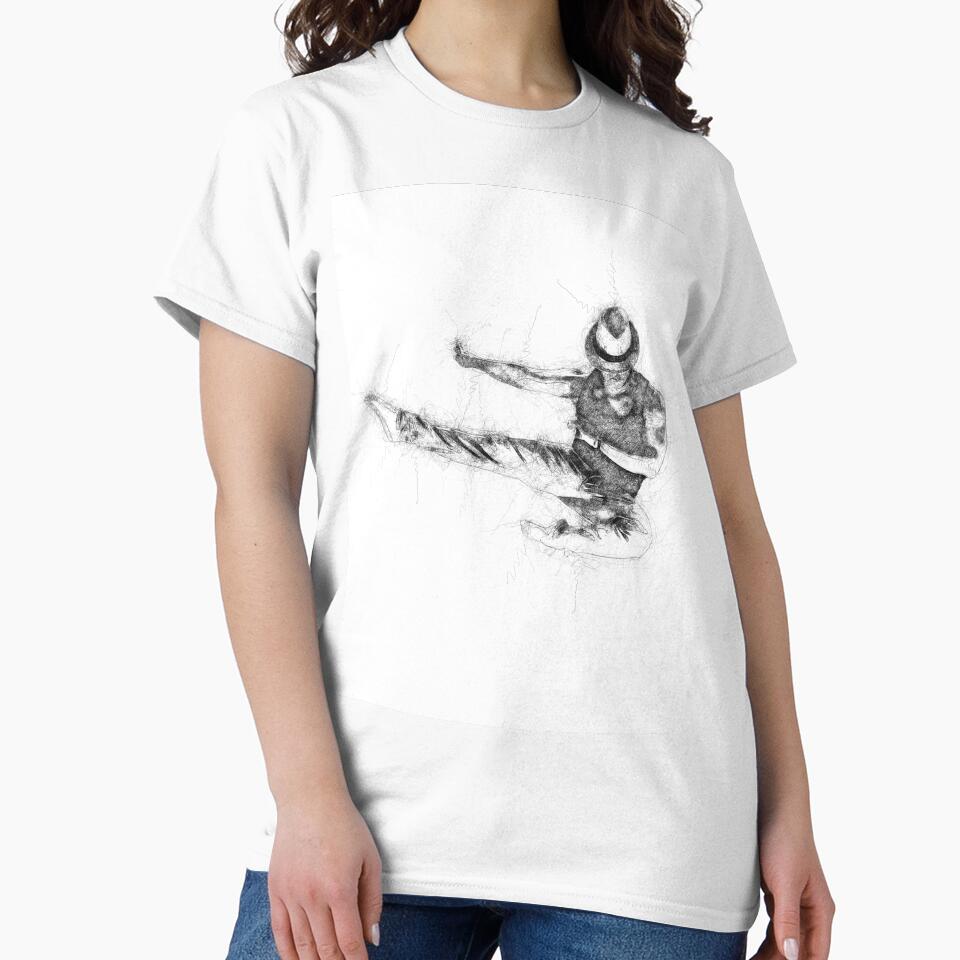 Leaping contemporary dancer with open arms  - stylish line art in black and white by MintGubbins T-Shirts,... (Image 2)