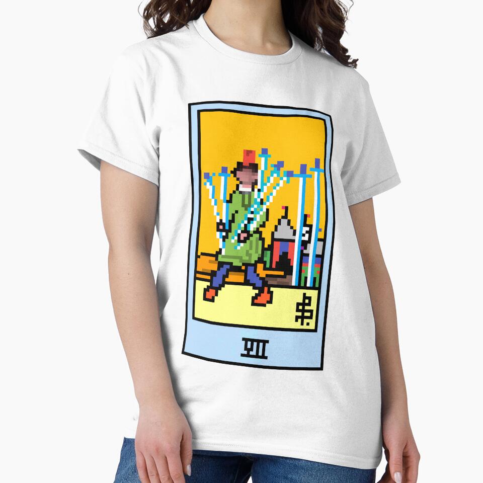 Wait, is this pixel art tarot? Yellow - Minor Arcana 'Seven of Swords' (Design for T-shirt, stickers and other... (Image 2)