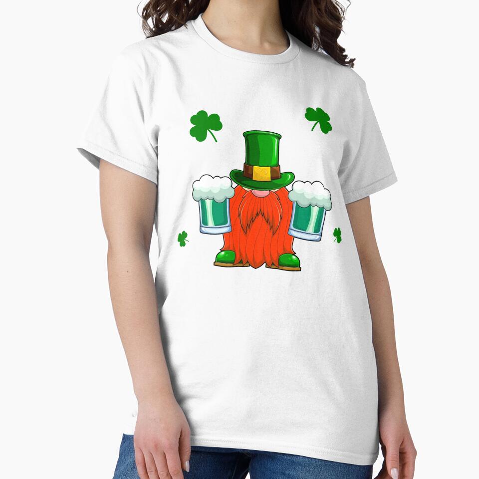 St Patricks Day Cute Green Gnome Drinking Beer & Shamrock Lucky Charm by smailjr T-Shirts, Hoodie, Sweatshirt (Image 2)