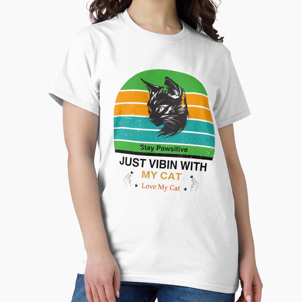 Stay Pawsitive Retro Cat | Cute Vintage Cat Lover T-Shirt by Omar Street Art