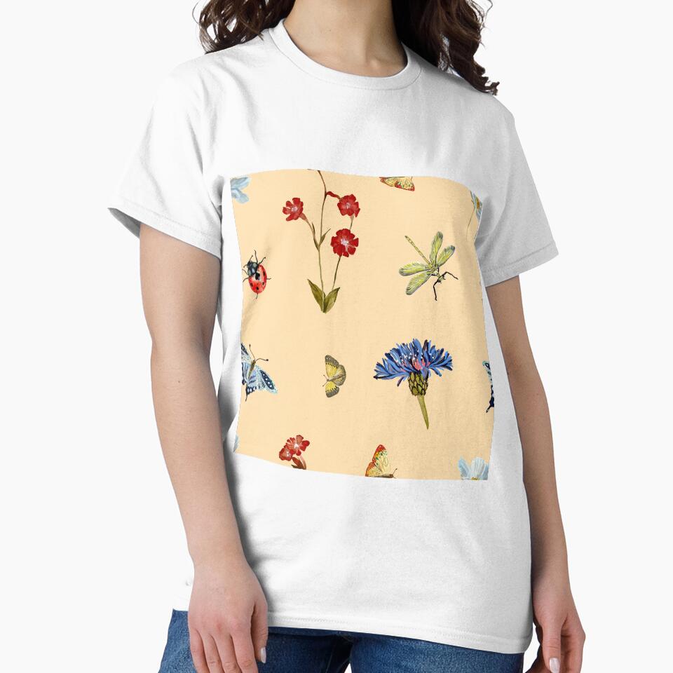 Insect flower daisy colorful pattern a watercolor peach by Yana Mustafina | Boho Soulful Designs T-Shirts,... (Image 2)