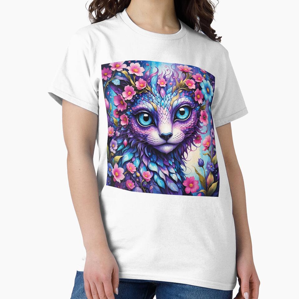 Cute purple floral cat dragon portrait art by EvaAngel T-Shirts, Hoodie, Sweatshirt | BlankRebels.com (Image 2)