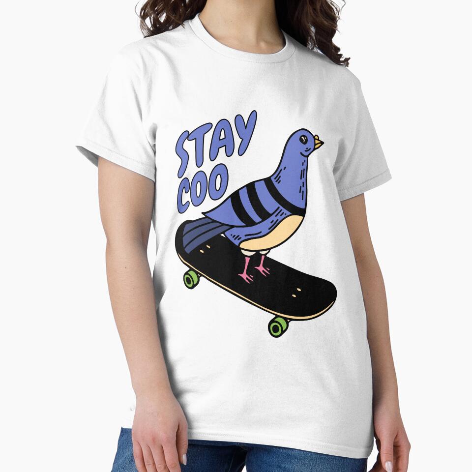 Stay Coo! Cute Skateboarding Pigeon Pun by PMCreative