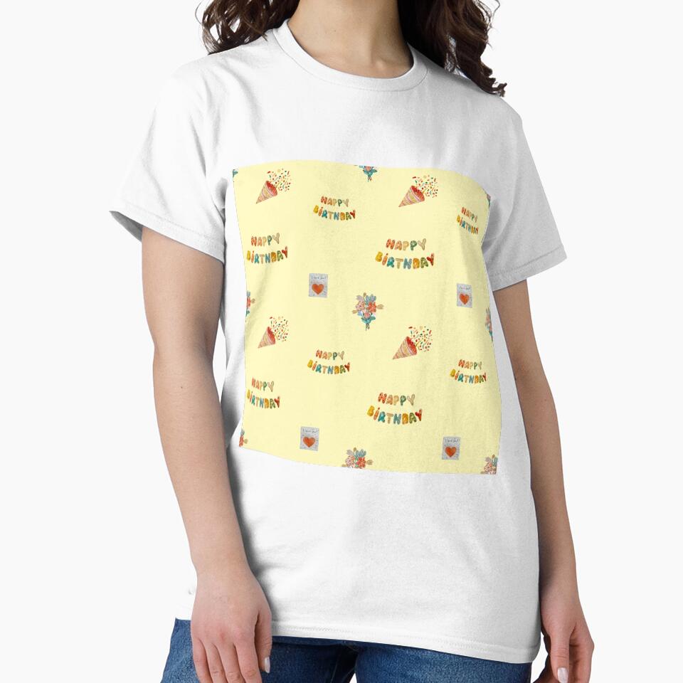 Birthday confetti sketch cute pattern a watercolor yellow by Yana Mustafina | Boho Soulful Designs T-Shirts,... (Image 2)