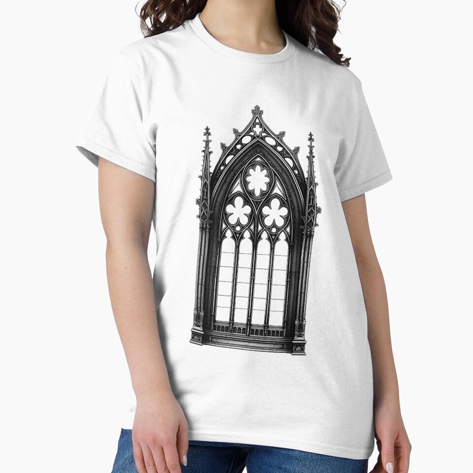 Gothic Arched Window | Dark Cathedral Architecture | Medieval Gothic Window Design by inkoutninja T-Shirts,... (Image 2)