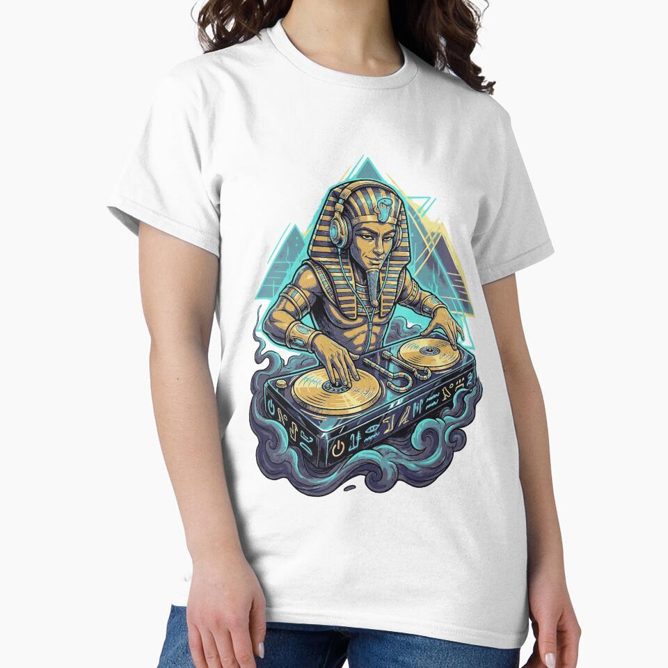 Ancient Egypt DJ Pharaoh Spinning Vinyl – Futuristic EDM Turntable Art by devilfronty T-Shirts, Hoodie, Sweatshirt (Image 2)