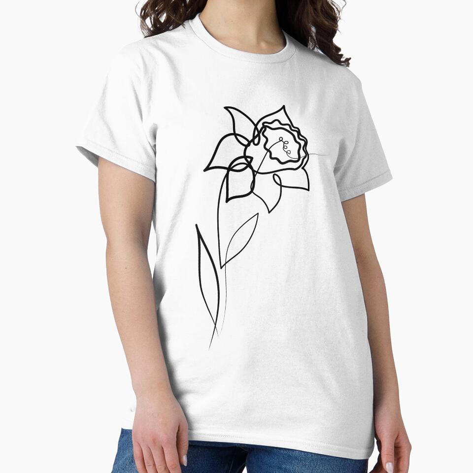 Daffodil Flower Minimal art | One Line Drawing | One Line Art by One-Line-Artist T-Shirts, Hoodie, Sweatshirt (Image 2)