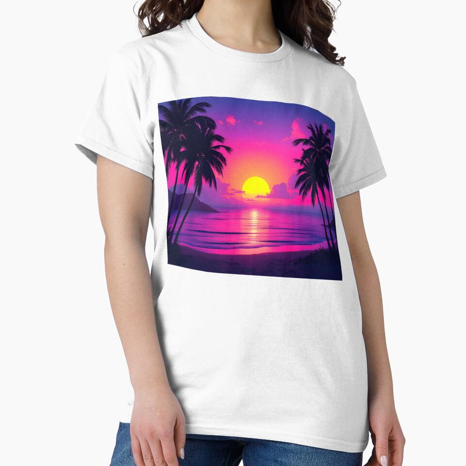 Neon Palm Sunset – Vaporwave Tropical Aesthetic by DreamyWallVibes T-Shirts, Hoodie, Sweatshirt | BlankRebels.com (Image 2)