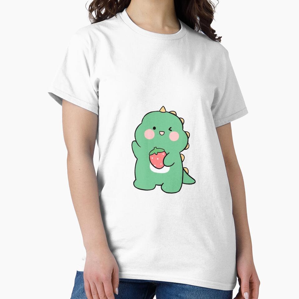 Cute Dinosaur with a Strawberry, Dinosaur Drawing, Cute Dino Doodle by Duundeed T-Shirts, Hoodie, Sweatshirt (Image 2)