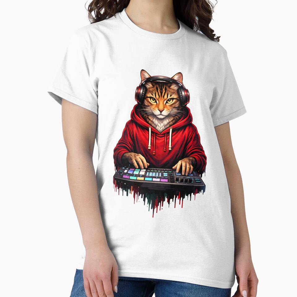 Electronic Music Cat with Synth – Creative DJ Streetwear Animal Art by ColorSplash123 T-Shirts, Hoodie, Sweatshirt (Image 2)