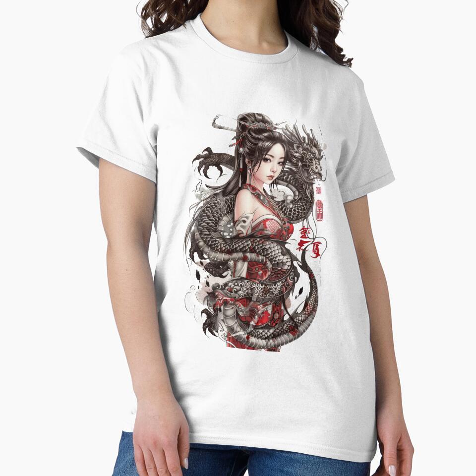 Beautiful Japanese Woman And Dragon. by Lucy Goosy Art T-Shirts, Hoodie, Sweatshirt | BlankRebels.com (Image 2)