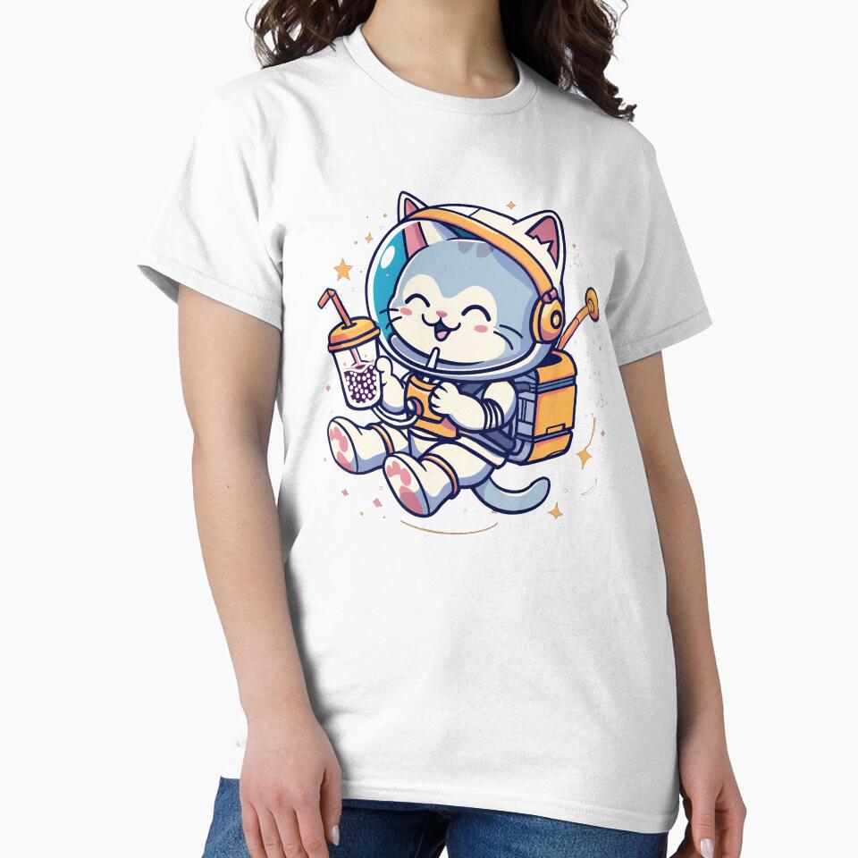 Space Boba Cat White T-Shirts, Hoodie, Sweatshirt