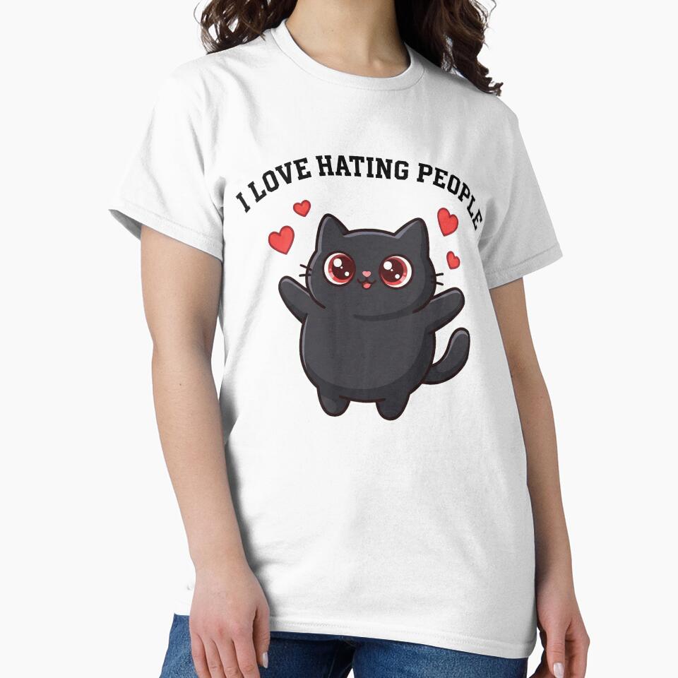 I Love Hating People - Cute Black Cat Introvert Humor by AdyKurniawan T-Shirts, Hoodie, Sweatshirt (Image 2)