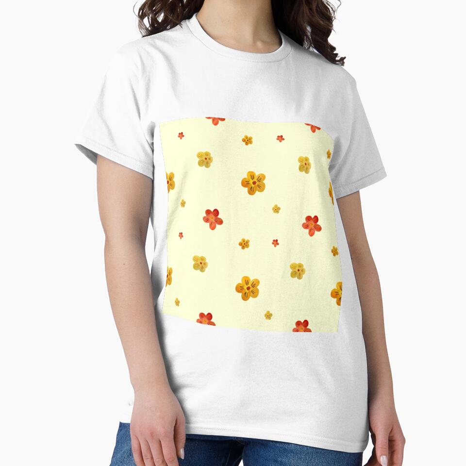 Flower red yellow orange simple seamless pattern yellow by Yana Mustafina | Boho Soulful Designs T-Shirts,... (Image 2)