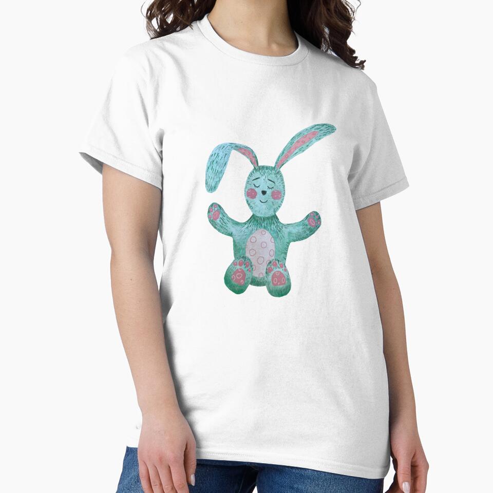 Rabbit blue textured cute a watercolor sketch by Yana Mustafina | Boho Soulful Designs T-Shirts, Hoodie, Sweatshirt (Image 2)