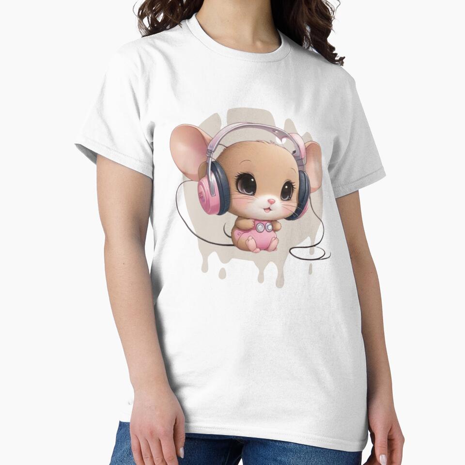 cute little mouse with headphones in a kawaii look by Ecmoprints
