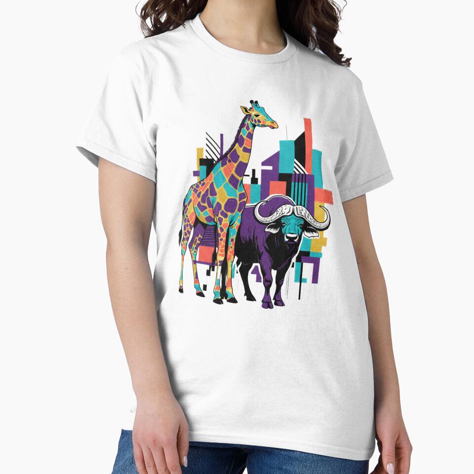 Giraffe & Buffalo Modern Art  Urban Savanna Spirit  Wildlife Wall Art by SavannaStrikes T-Shirts, Hoodie,... (Image 2)
