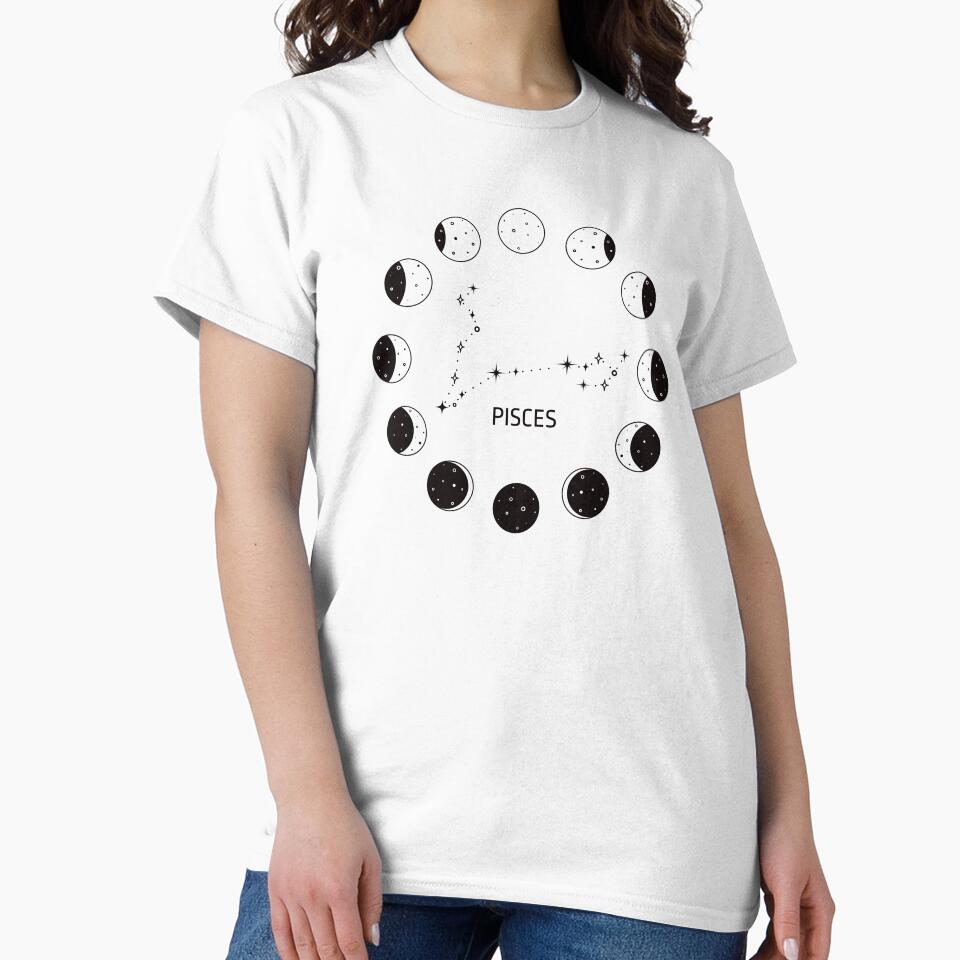 Moon phases and zodiac constellation Pisces by MonochromeEcho T-Shirts, Hoodie, Sweatshirt | BlankRebels.com (Image 2)