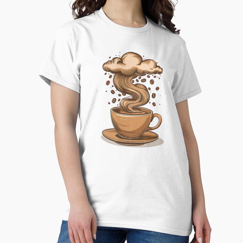 Coffee Maker - Artistic Coffee Cup with Dreamy Clouds and Coffee Beans by DesignDoodleArt