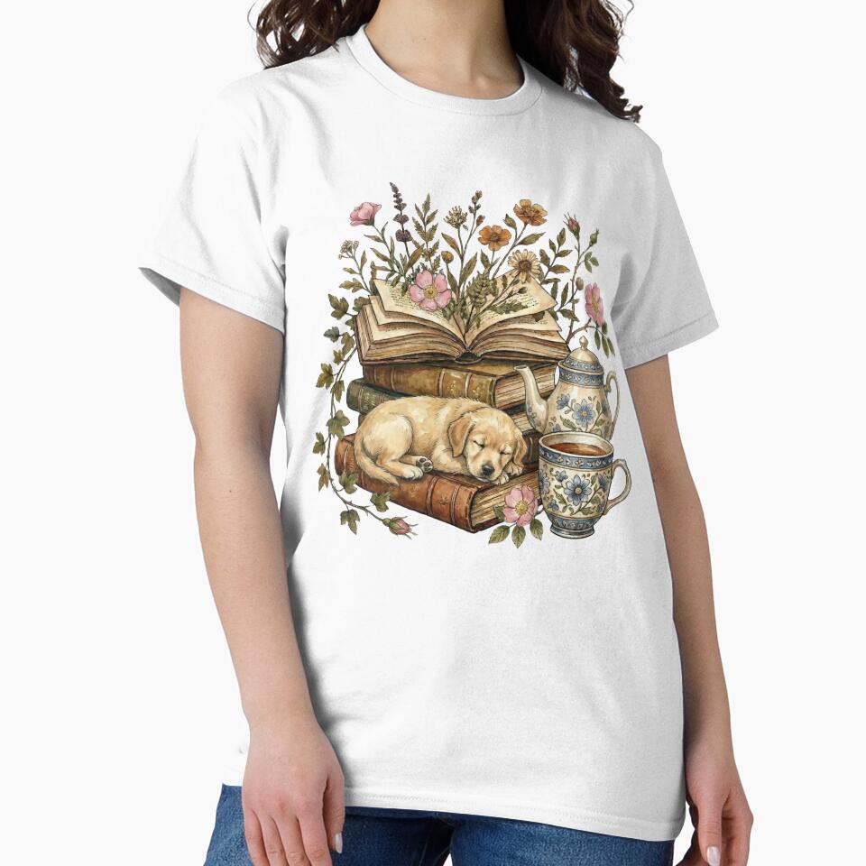 Cozy Vintage Books, Wildflowers, Tea & Dog Aesthetic by EverBranz-stor T-Shirts, Hoodie, Sweatshirt (Image 2)