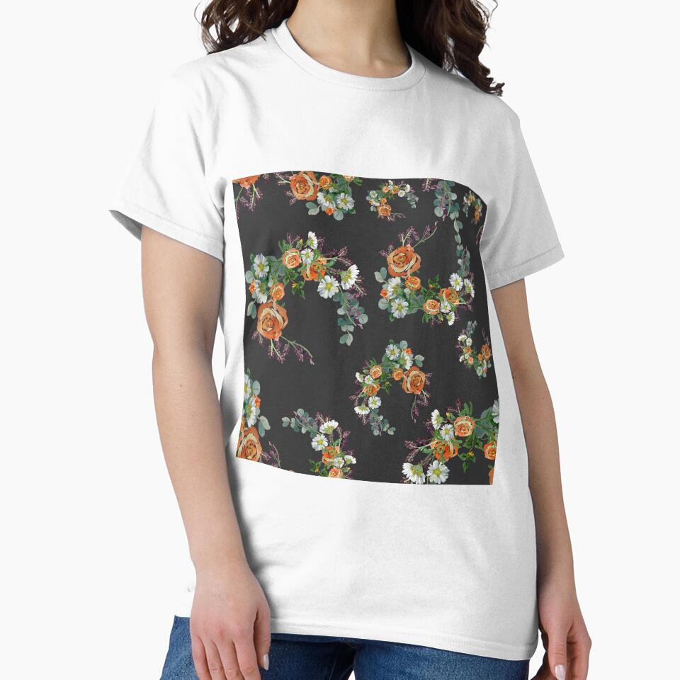 Flower rose daisy branch pattern a watercolor grey by Yana Mustafina | Boho Soulful Designs T-Shirts, Hoodie,... (Image 2)