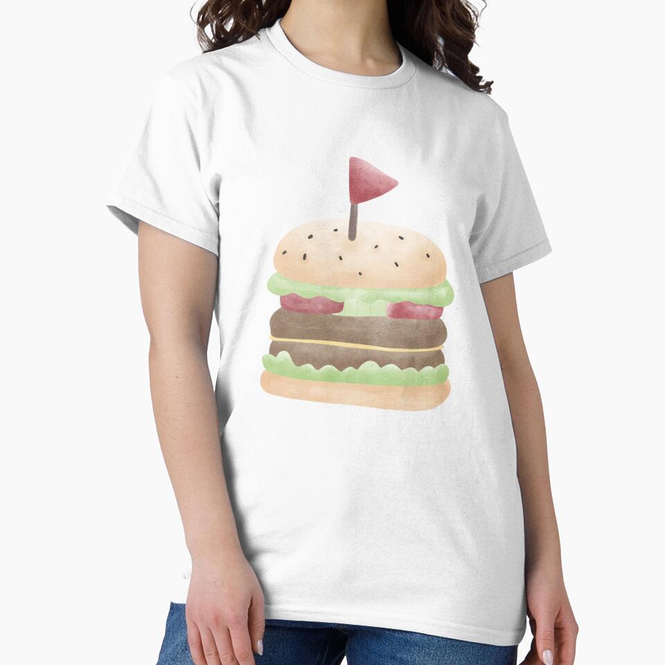 Cute Watercolor Hamburger Illustration | Kawaii Food Art by inelistudio T-Shirts, Hoodie, Sweatshirt (Image 2)