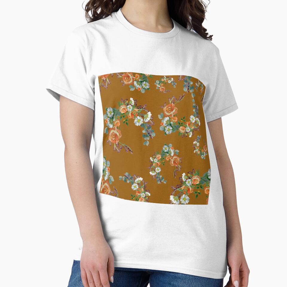 Flower rose daisy branch pattern a watercolor brown by Yana Mustafina | Boho Soulful Designs T-Shirts, Hoodie,... (Image 2)