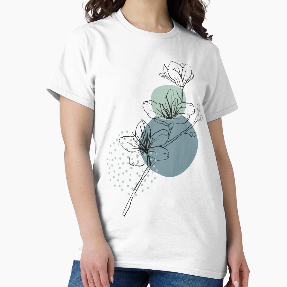 Minimal floral line art with blue circles background by msro1 T-Shirts, Hoodie, Sweatshirt | BlankRebels.com (Image 2)