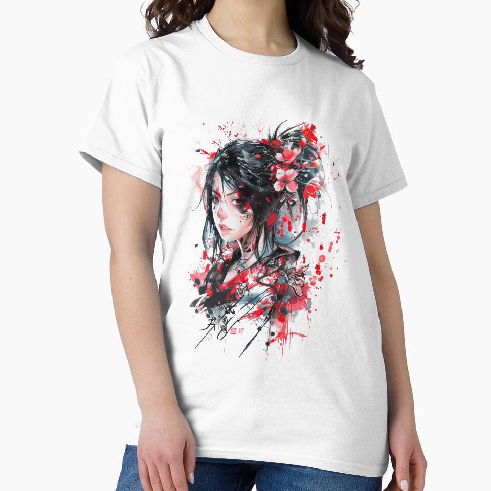 Highly Detailed Japanese Woman And Flowers. by Lucy Goosy Art T-Shirts, Hoodie, Sweatshirt | BlankRebels.com (Image 2)