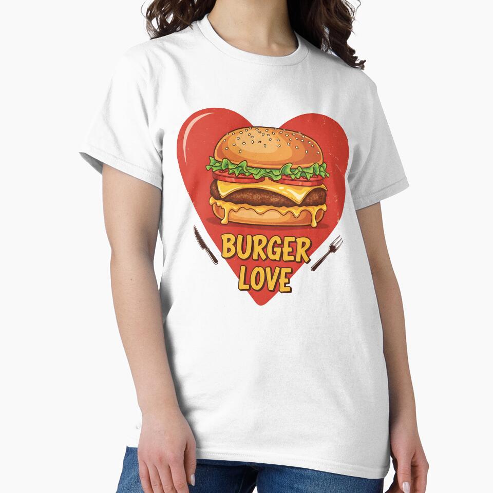 Funny Cheeseburger Love Design with Heart Background. by The-T-In-Retro T-Shirts, Hoodie, Sweatshirt (Image 2)