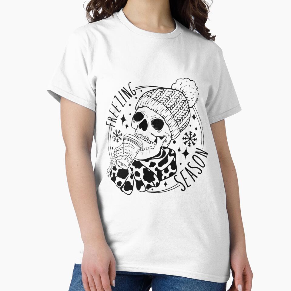Freezin Season Skeleton Coffee Graphic Tee, Hoodie & Home Decor, Funny Winter Coffee Lovers Gift by Compass and... (Image 2)