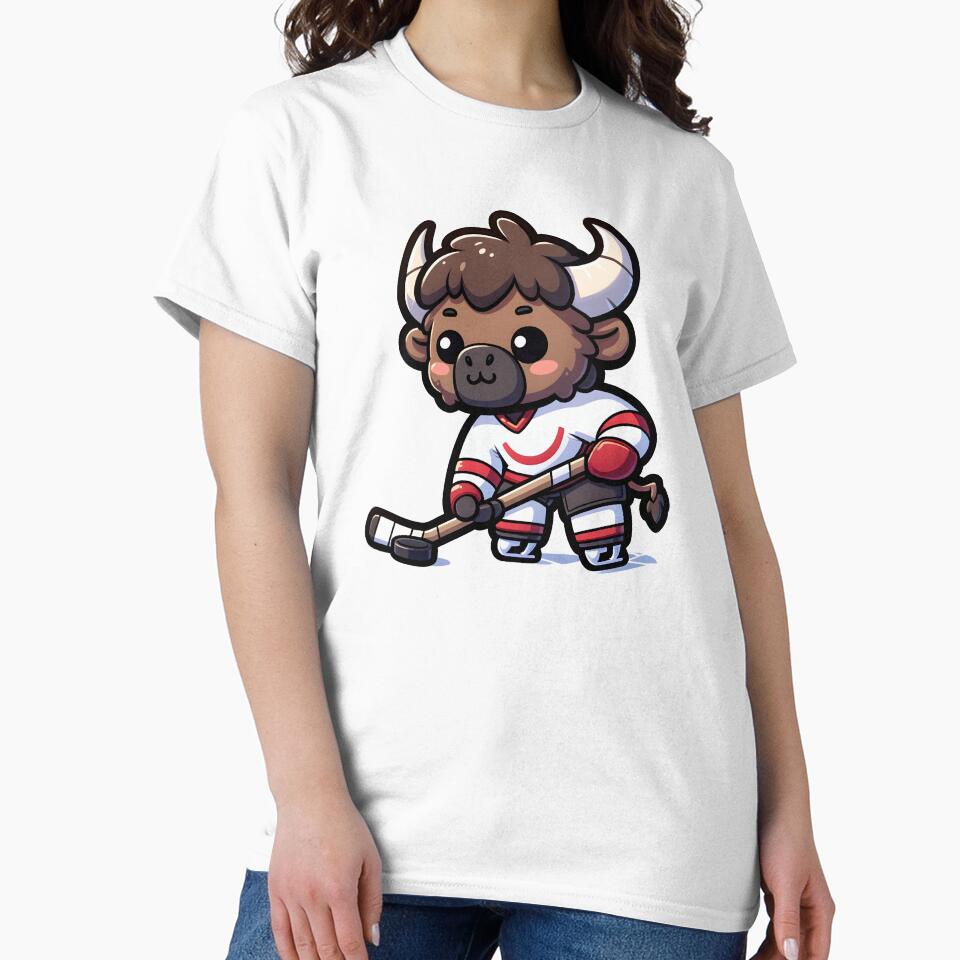 A Cute Buffalo Playing Ice Hockey by DetourShirts