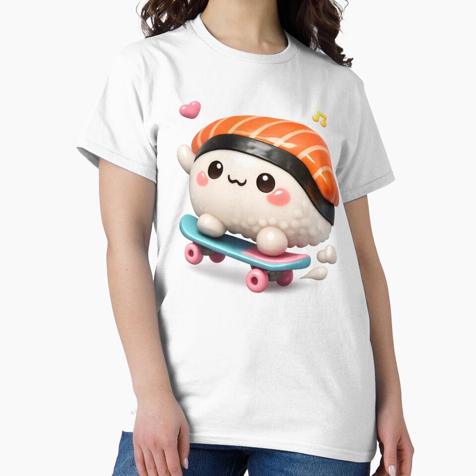 Cute Sushi Skateboarder | Kawaii Fun Salmon Nigiri Sushi Skater by Moons Studio T-Shirts, Hoodie, Sweatshirt (Image 2)