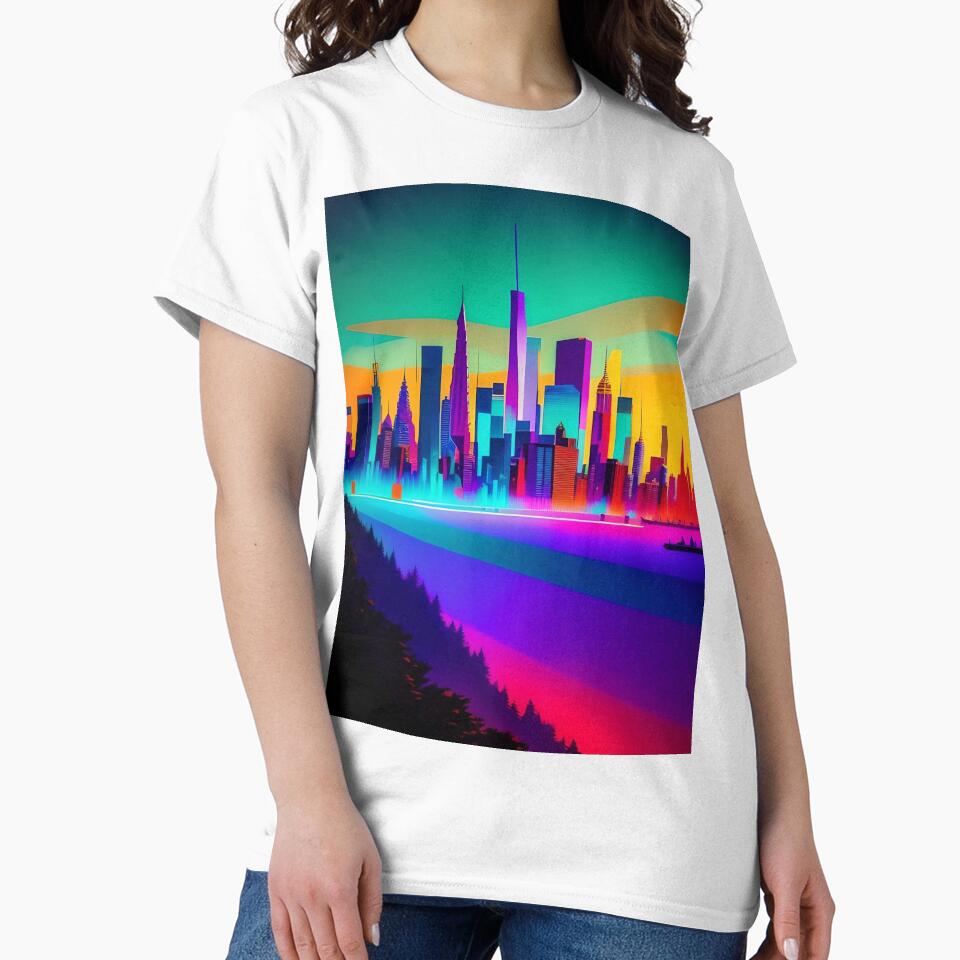 Bold Neon Skyline Abstract Art by Esterlane T-Shirts, Hoodie, Sweatshirt | BlankRebels.com (Image 2)