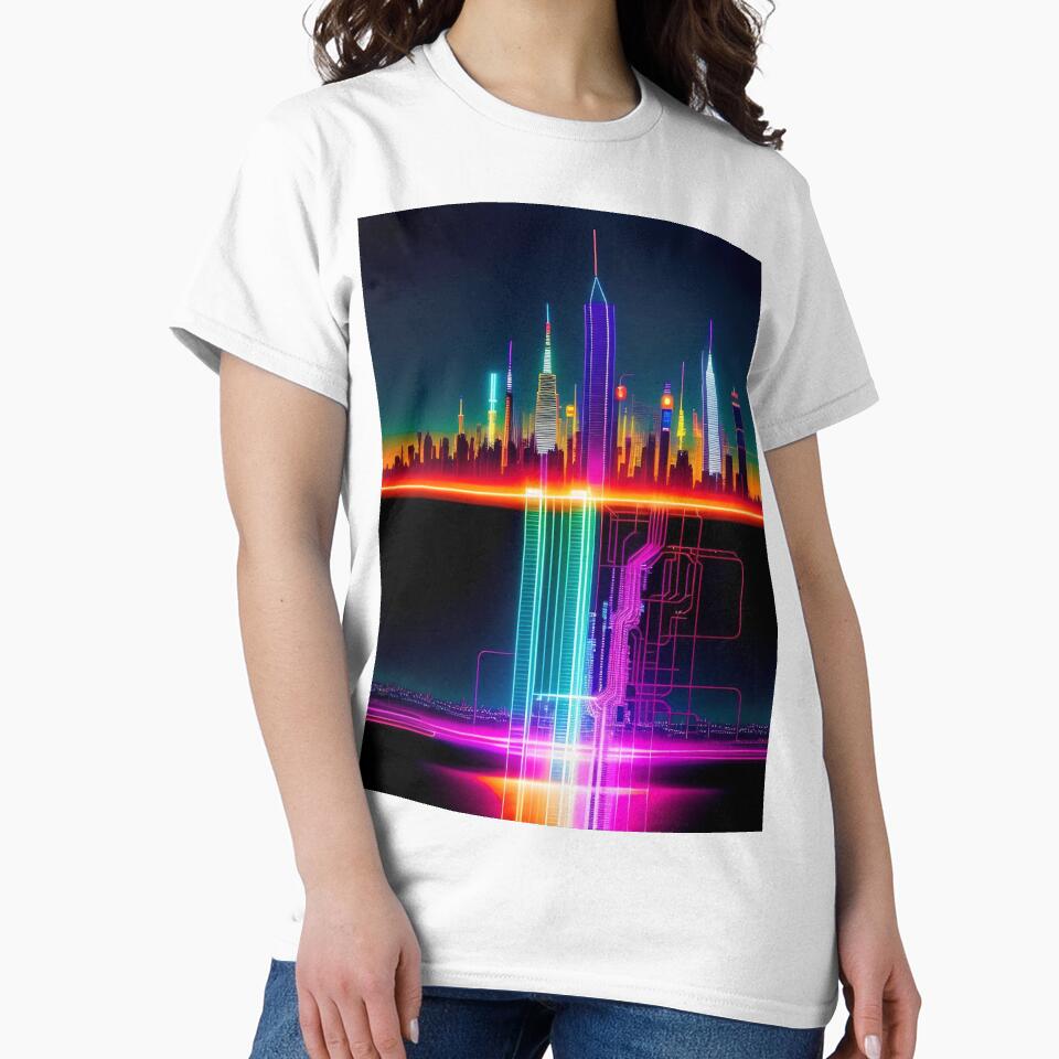Urban Circuit Dreams - Abstract City Skyline Digital Art Print by Esterlane T-Shirts, Hoodie, Sweatshirt (Image 2)