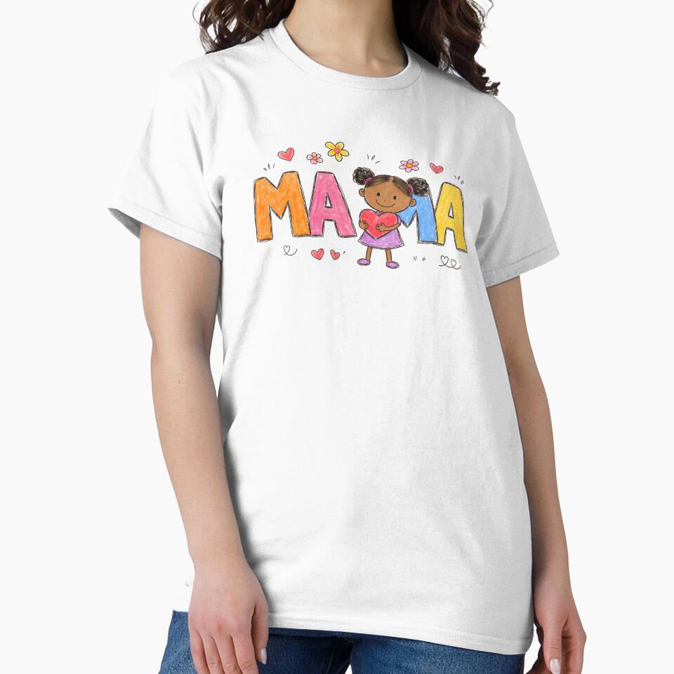 Mama - Cute Childlike Crayon Drawing with Heart - Melanin Version by LEFTERIS-DESIGN T-Shirts, Hoodie, Sweatshirt (Image 2)