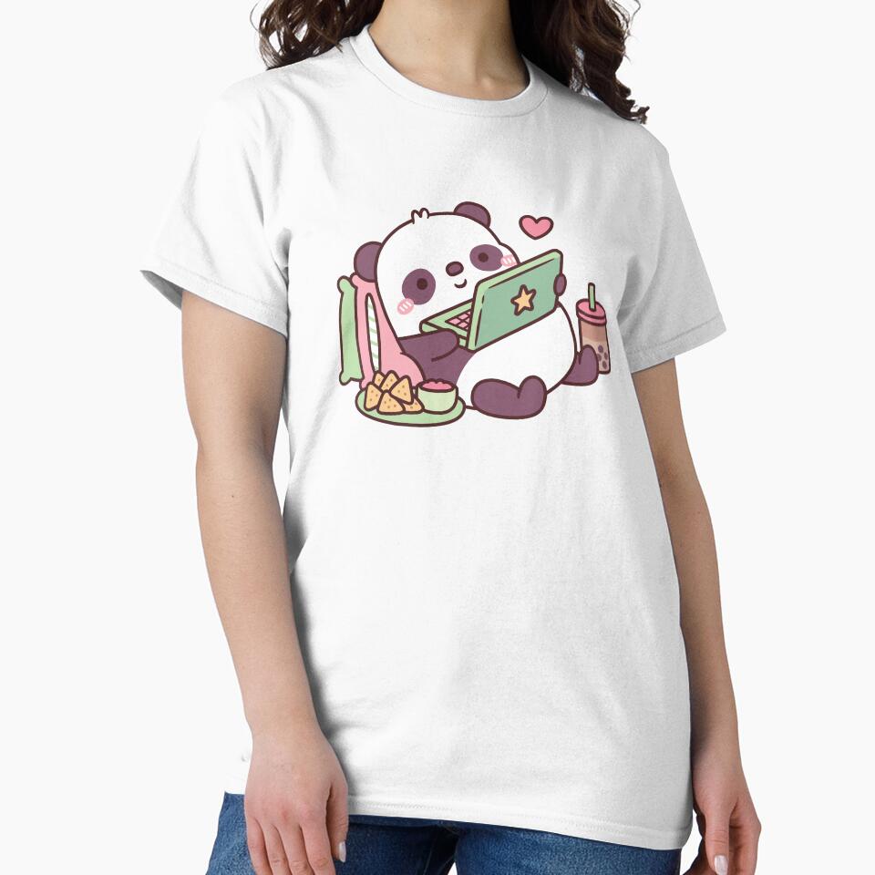 Cute Panda Chillin with Anime Chips and Bubble Tea by rustydoodle